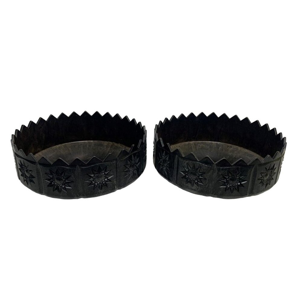 Vintage Regaline Black Plastic Bowl Set Starburst Design Stackable Halloween USA